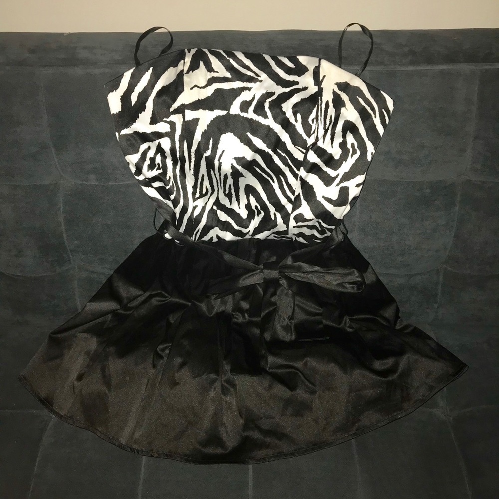 Black and white zebra print mini cocktail dress